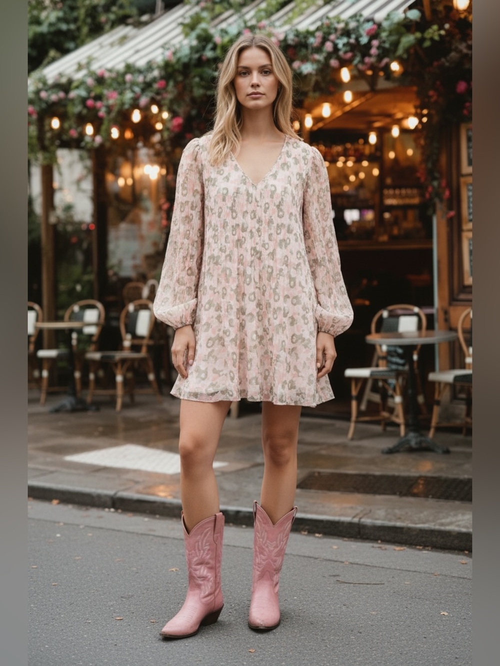 Aritzia Wilfred Daydreamer V Neck Mini Dress in Talc Pink Bitter Sage XS